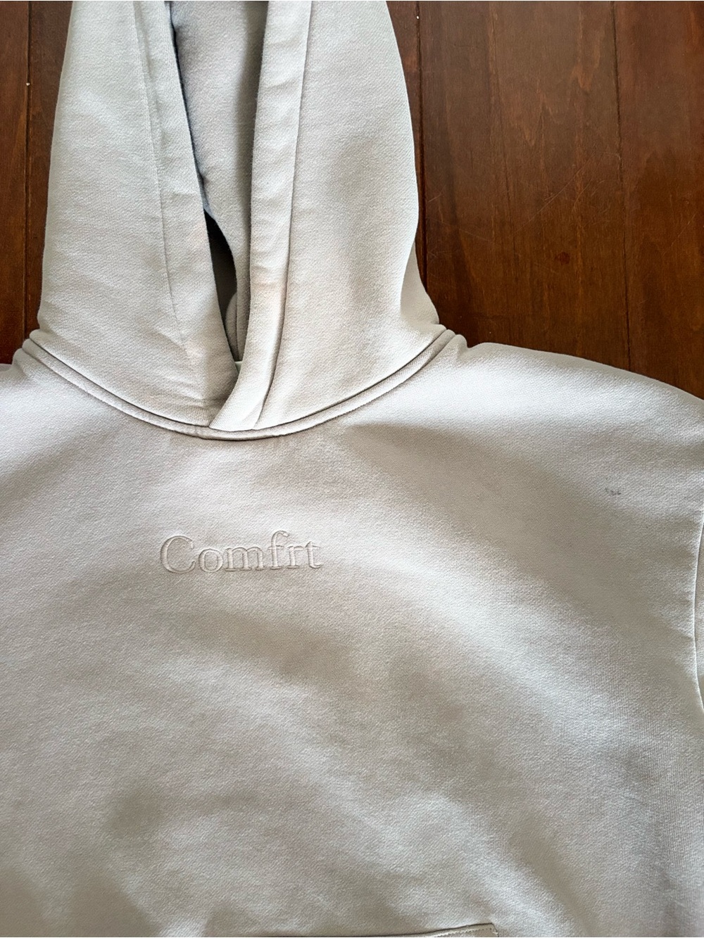 Authentic Comfrt Hoodie Embroidered Logo Beige/Oatmeal Size Medium Oversized